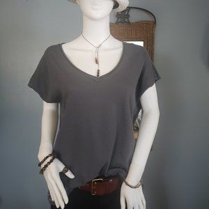 Lilla P Grey Loose Cap Sleeves Top